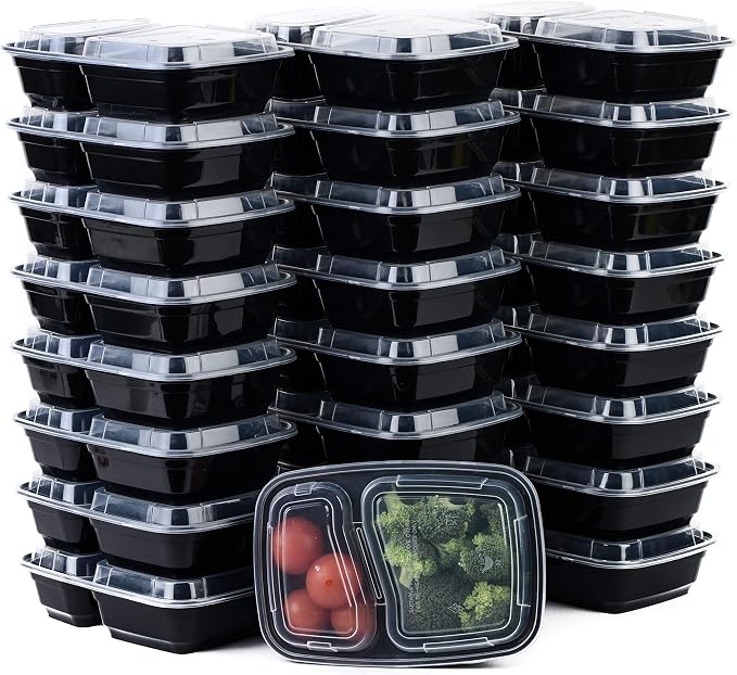 Meal Prep Containers, [150Pack][32oz] 2 Compartment with Lids, Reusable Bento Box, Food Storage Containers | BPA Free | Stackable | Lunch Boxes, Microwave/Dishwasher/Freezer Safe by EcoQuality