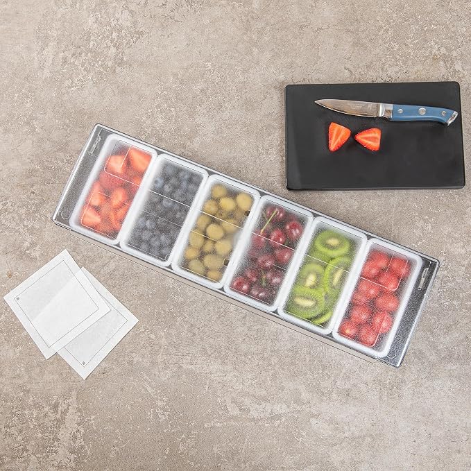 Restaurantware Bar Lux 19.6 x 6.3 x 3.7 Inch Condiment Caddy 1 Durable Bar Caddy - 6 Removable Compartments Built-In Lid Black Plastic Condiment Holder For Restaurant Store Cocktail Garnish - Image 7