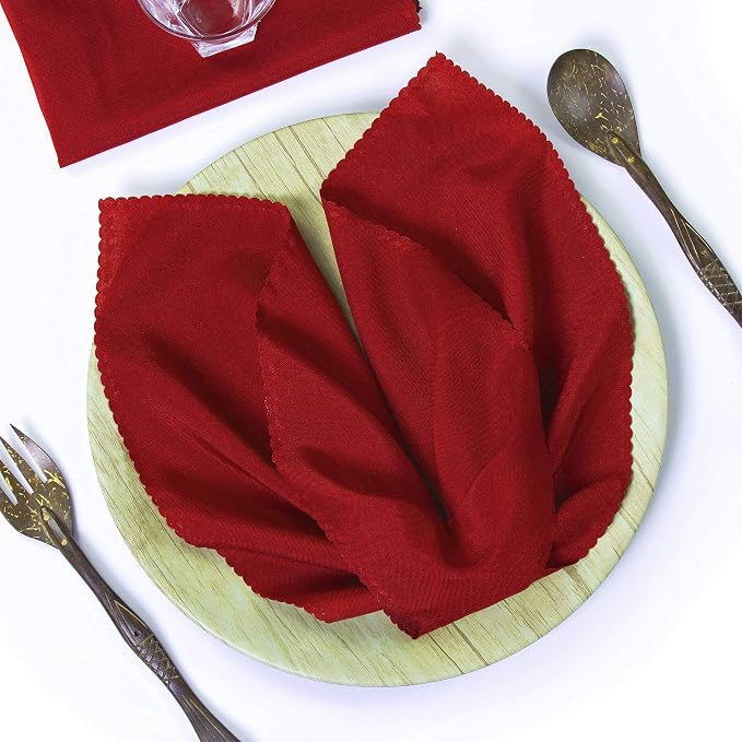 Pack of 12 Polyester Napkins 17 x 17 Inch Square with Scalloped Edge, Plain Washable Reusable Dining Table Cloth Napkin for Wedding Party Banquet Home Restaurant Bistro Decoration - Apple red by MDS