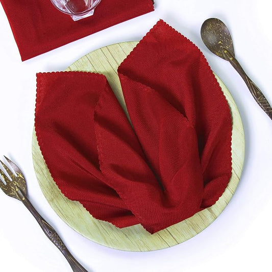 Pack of 50 Polyester Napkins 17 x 17 Inch Square with Scalloped Edge, Plain Washable Reusable Dining Table Cloth Napkin for Wedding Party Banquet Home Restaurant Bistro Decoration - Apple red by MDS