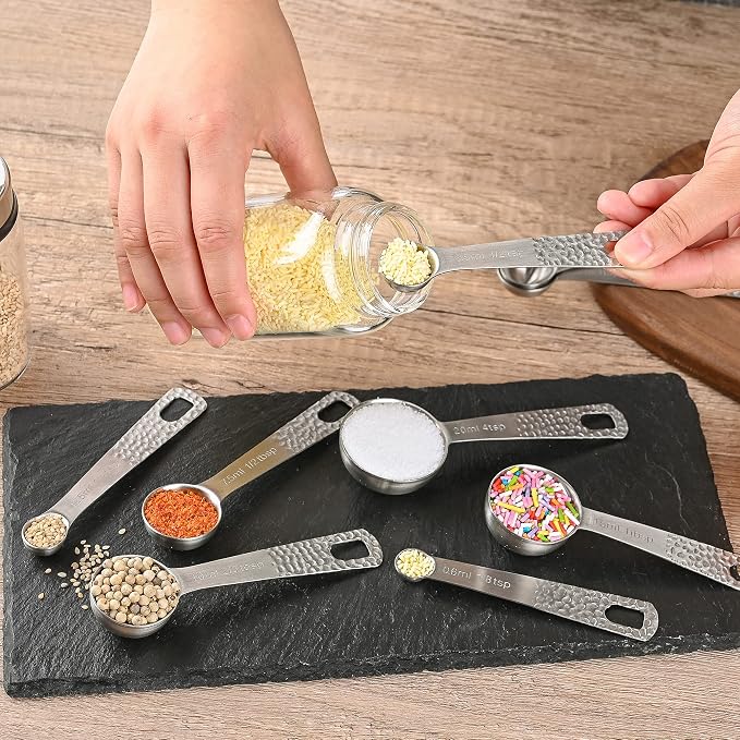 Measuring Cups and Spoons Set 19, Stainless Steel Measuring Cups and Spoons Set for Baking, Metric &US Metal Kitchen 8 Measuring Cup & 9 Measure Spoon & Equivalents & Leveler Set - Image 8
