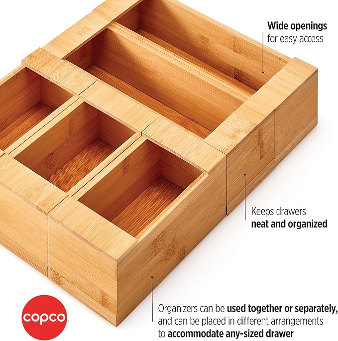 Copco Bamboo Bag Organizer Set of 5 with Labels - Kitchen Drawer Organizer for Gallon, Quart, Sandwich and Snack Size Storage Bags, 3 Small and 2 Large - Image 3