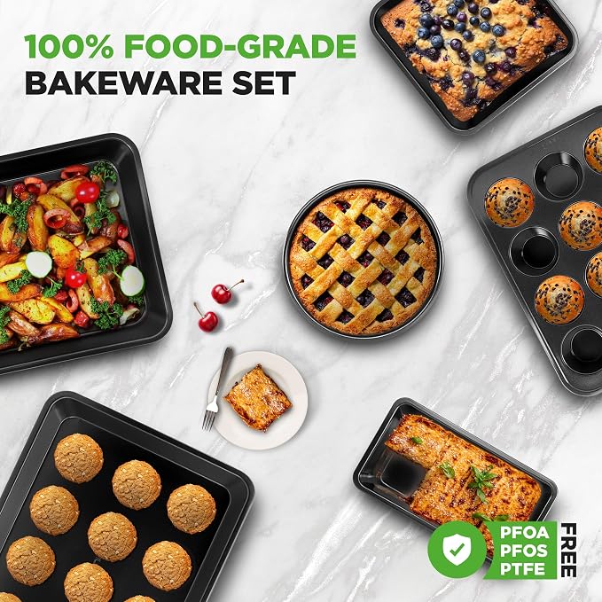 NutriChef Stackable Non-Stick Baking Pan Set – Carbon Steel Bakeware Set w/ Cookie Sheet, Muffin & Loaf Pan, Double Coated for Easy Release, Oven & Dishwasher Safe, Resists Warping, – Easy to Clean - Image 5