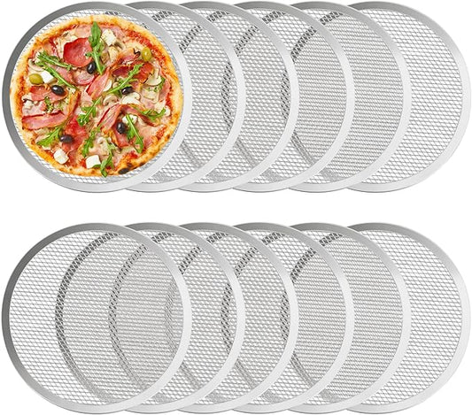 LRui Pizza Screen,12 Inch,12 Pack,Seamless Aluminum Pizza Pan With Holes. by RLRUI