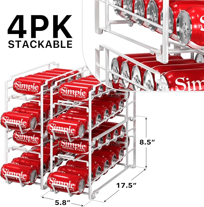 Simple Houseware 4-Pack Soda Can Stackable Rack Dispenser Organizer, White | for Pantry/Refrigerator - Image 2
