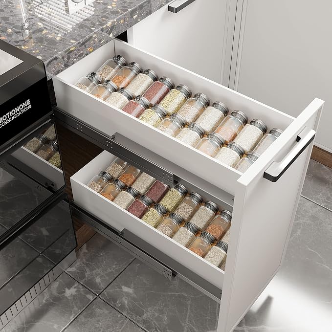 AMBIRD Bamboo Spice Drawer Organizer with Non-slip Mat,4 Tier - 2 Set Jar Spice Rack Tray From 12''to 24'',Hold up 48 Jars Seasoning Organizer for Kitchen,Cabinet,Drawers,Countertop - Image 8