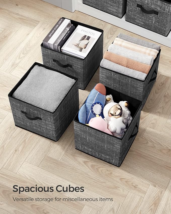 SONGMICS Storage Cubes, 13-Inch Non-Woven Fabric Bins with Double Handles, Set of 6, Closet Organizers for Shelves, Foldable, for Clothes, Classic Black UROB033B01 - Image 7