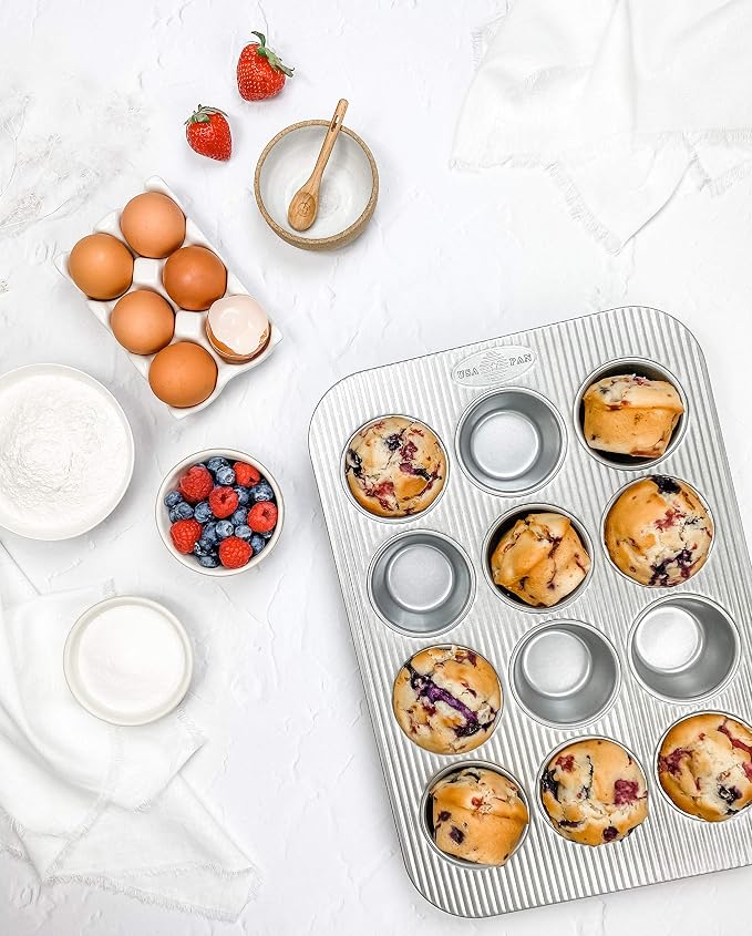 USA Pan Bakeware Muffin Pan, 12-Well, Set of 2, Aluminized Steel (Pack of 3) - Image 3
