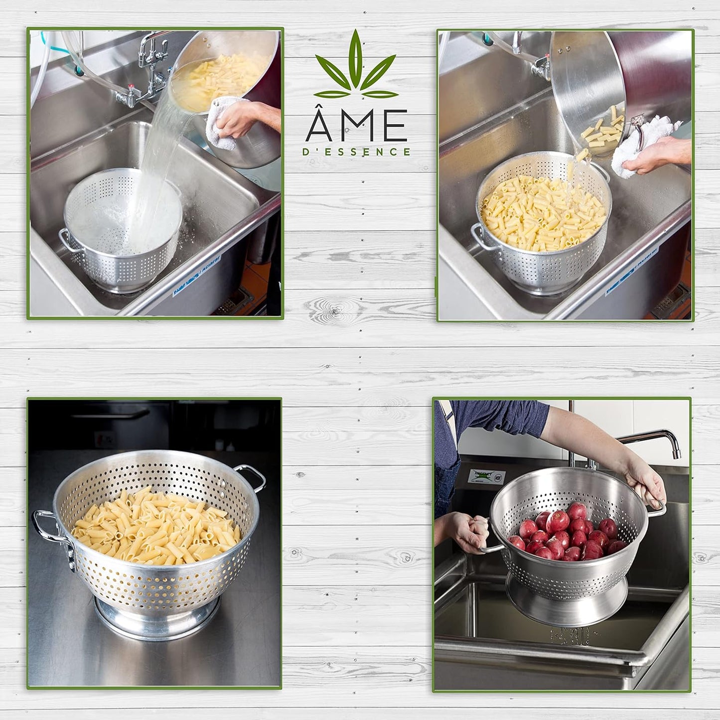 (8-QT) Aluminum Colander with Handles and Base Heavy Duty Commercial Grade