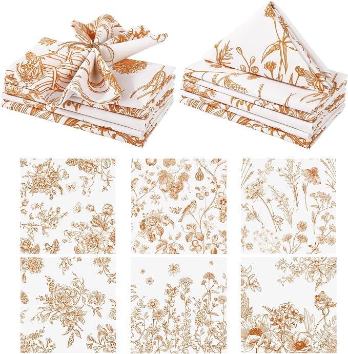 Kochorie 12 Pieces Orange Floral Cloth Napkins, 18 x 18 Inch Reusable Soft Fabric Napkins, Autumn Table Dinner Napkin for Fall Thanksgiving Tea Party Holiday Home Kitchen Wedding Restaurant by Kochorie