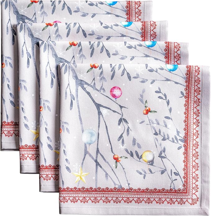 Maison d' Hermine Cloth Napkins Set of 4 Reusable 100% Cotton (20" x 20") | Everyday Square Napkins Cloth Washable Dinner Wedding Restaurant Hotel Kitchen Thanksgiving Christmas - Fairy Christmas by MaisondHermine