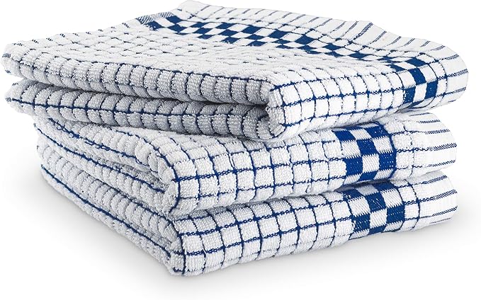 XLNT Highly Absorbent Kitchen Dish Towels 100% Cotton 18x28 inch – Ultra-Thick Dishcloths – Premium Weave for Drying & Cleaning – Soft, Durable & Lint-Free – Pack of 3 Blue - Image 5