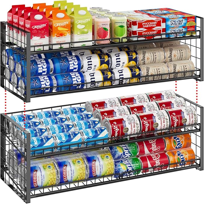 2-Pack Extra-Long Stackable Can Organizer for Pantry Shelf Storage,Can Rack for Kitchen Cupboard Storage, Sturdy Standing Can Holder for Canned Food Goods Soda up to 90, 2 Tier, Black Can Dispenser | Can Rack for Kitchen Cupboard, Sturdy Standing Can H... by JKsmart