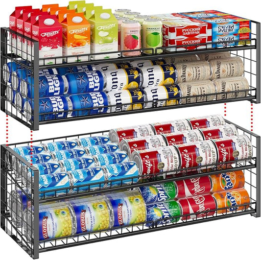 2-Pack Extra-Long Stackable Can Organizer for Pantry Shelf Storage,Can Rack for Kitchen Cupboard Storage, Sturdy Standing Can Holder for Canned Food Goods Soda up to 90, 2 Tier, Black Can Dispenser | Can Rack for Kitchen Cupboard, Sturdy Standing Can H... by JKsmart