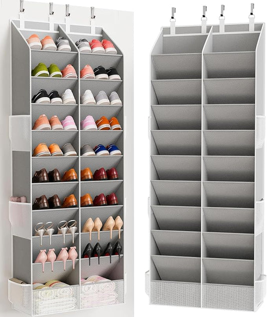 Over the Door Shoe Organizer, 20-30 Pairs Heavy-Duty Hanging Shoe Storage with Large Pockets, 10-Tier Door Shoe Rack with 4 Hooks for Sneakers Sandals Heels Boots (Gray) by Criusia