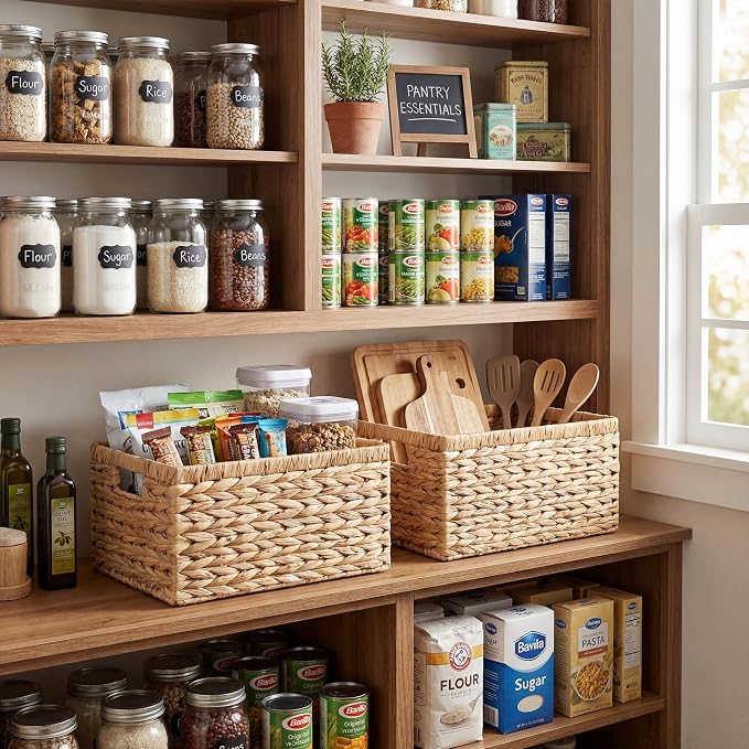 GRANNY SAYS Wicker Storage Baskets for Shelves, Hyacinth Baskets, 2-Pack | Water Hyacinth Wicker Baskets for Storage, Woven Baskets for Storage, Wicker Baskets for Shelves, Rectangle Basket for Pantry - Image 5