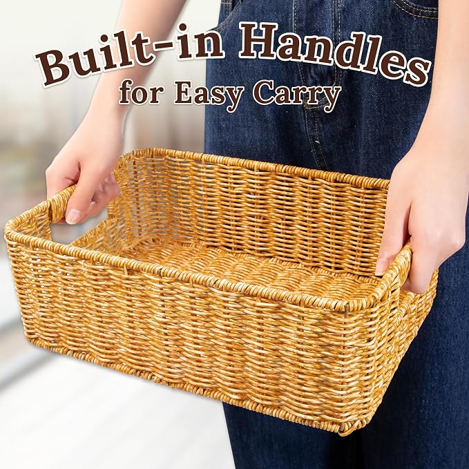WeeNest Baskets for Storage, Wicker Basket, Rectangular, Set of 3, Amber | Baskets for Organizing, Pantry Basket, Undershelf Wicker Storage, Storage Baskets for Closet, Baskets for Shelves - Image 6