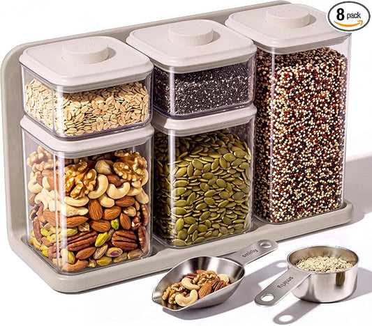 SMIRLY Glass Airtight Food Storage Containers with Pop Lids - White | BPA-Free Air Tight Pantry Storage Containers for Cereal Flour Sugar, Food Storage Containers 5 Pcs (0.7Qt*2, 1.7Qt*2, 2.1Qt) by Smirly