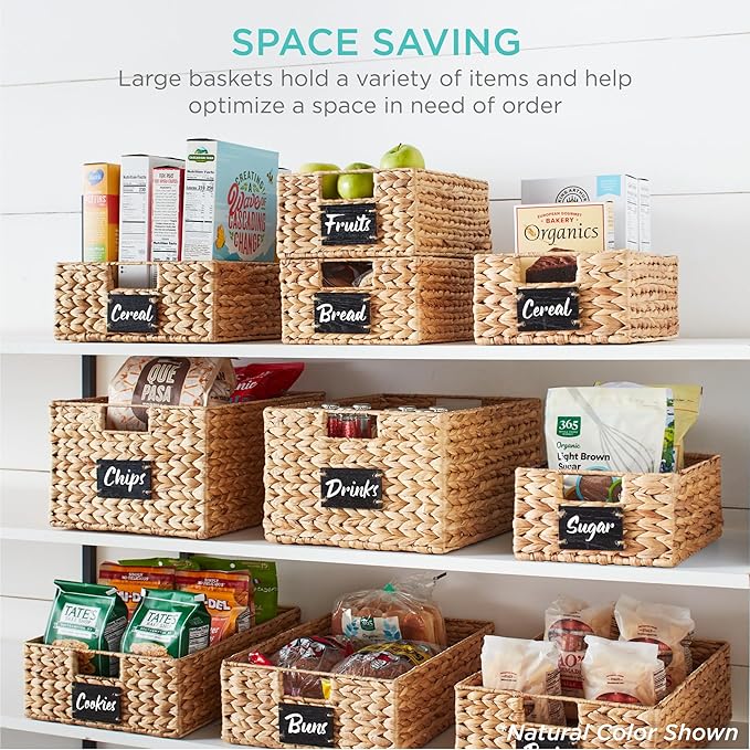 Best Choice Products Set of 4 9x12in Water Hyacinth Pantry Baskets, Woven Organizers w/Chalkboard Label, Chalk Marker - White - Image 4