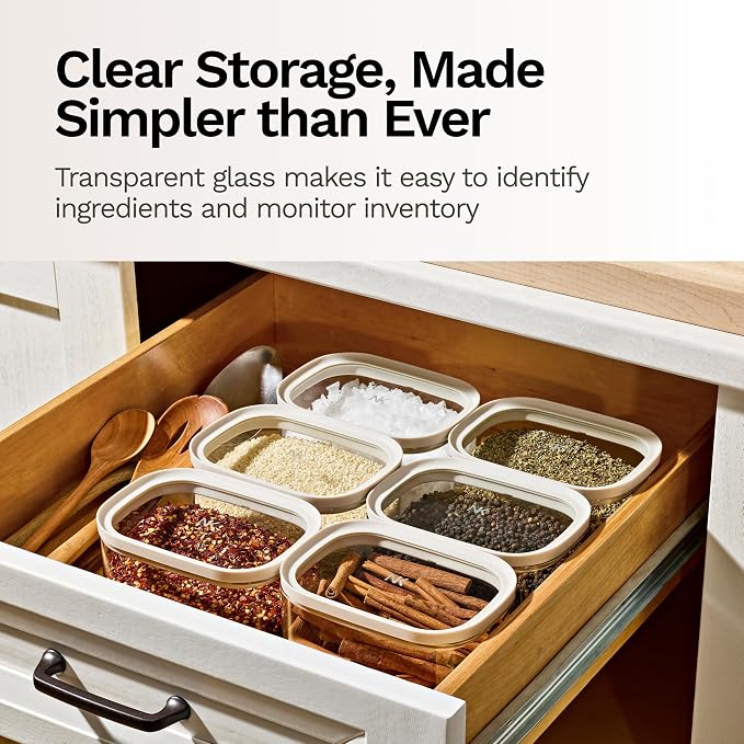 Naked Kitchen 20-Piece Food Storage Containers with Lids – Stackable BPA-Free Borosilicate Glass Pantry Storage Containers with Leak-Resistant Airtight Seal for Kitchen & Pantry Organization – Cream - Image 6