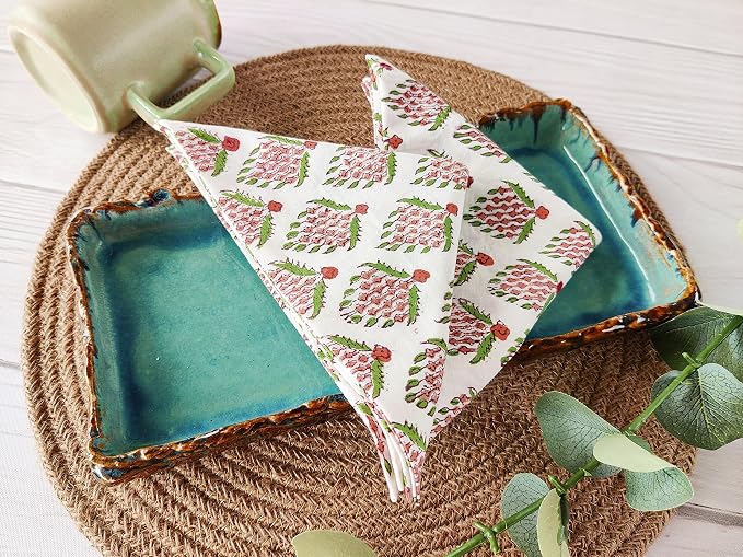 AVKA Studio Washable Cotton Print Napkins 18x18 inches - Set of 12 - Everyday Use or Dinner Party and Events - Off White Indian Block Printed Fabric - Image 3
