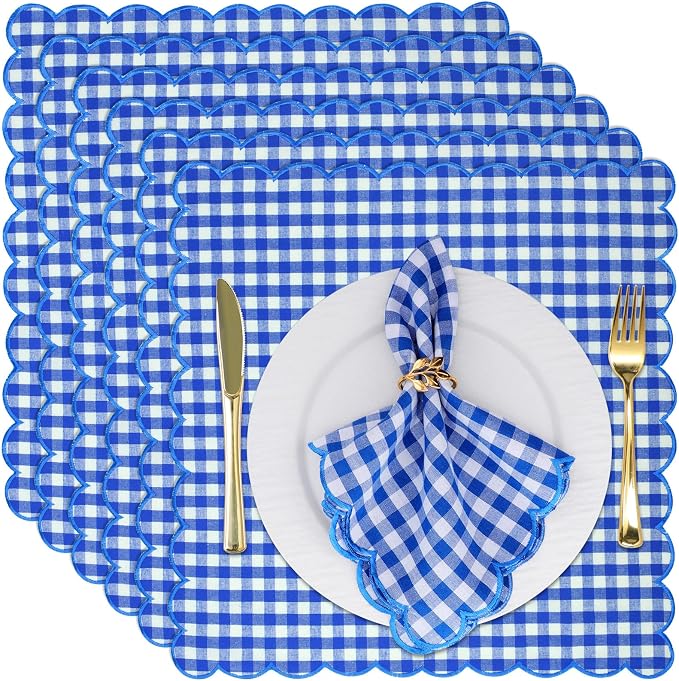 SmoothNovelty 12 Pack Buffalo Plaid Cloth Napkins 18x18 Inch Checkered Cloth Napkins Scalloped Soft Cotton Table Mat Washable Reusable for Dinner Wedding Holiday Birthday Parties (Classic,Navy Blue) by SmoothNovelty
