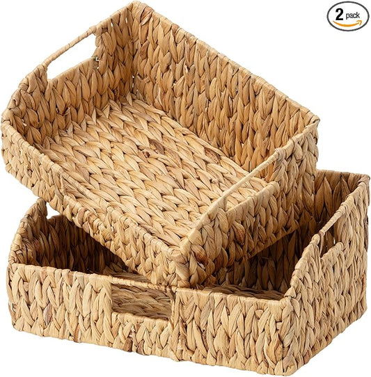 StorageWorks Pantry Baskets for Organizing, Hyacinth Storage Baskets,2-Pack | Pantry Organizers and Storage with Built-in Handles, Wicker Storage Baskets for Shelves, Wicker Baskets for Organizing by StorageWorks