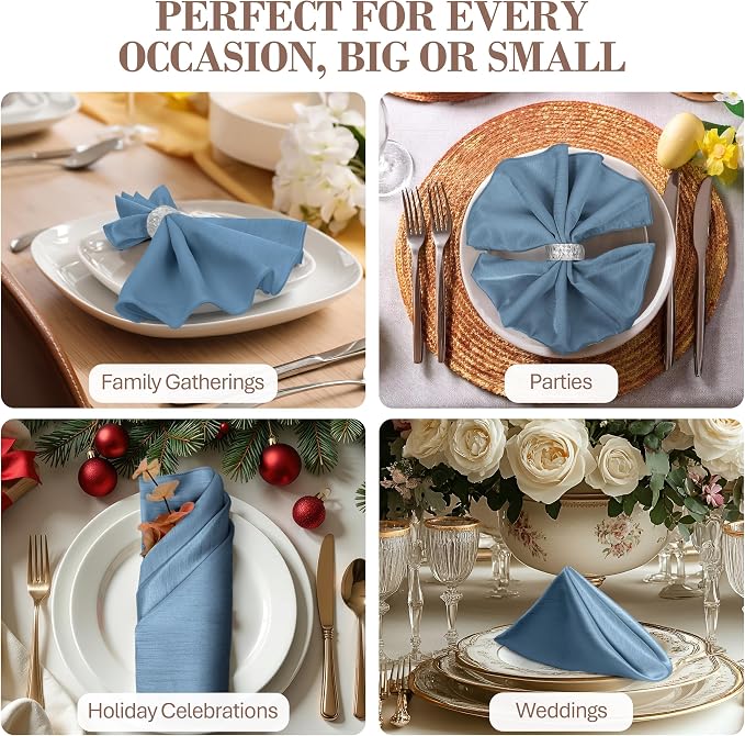 17 x 17-Inch Shantung Satin Cloth Napkins, Slate Set of 60 | Bulk Case of 5 Dozen, Square, 100% Polyester Fabric, Reversible, Faux Dupioni Silk Reverse Side, Machine Washable, Blue - Image 4