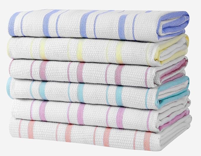 Zeppoli Classic Kitchen Towels - 6 Pack 100% Natural Cotton Towel Set, Reusable Wash Cloths, Absorbent Dish Towels, Machine Washable Hand Towels, Kitchen Essentials, 20” x 28” - Pastel VAR by Zeppoli