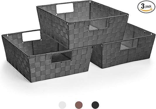 Sorbus Set of 3 Large Storage Baskets for Organizing, Mesh Hand-Woven Design, Linen Closet Organizers and Storage, Organizer Storage Baskets for Shelves, Organizers and Storage ( Gray) by Sorbus