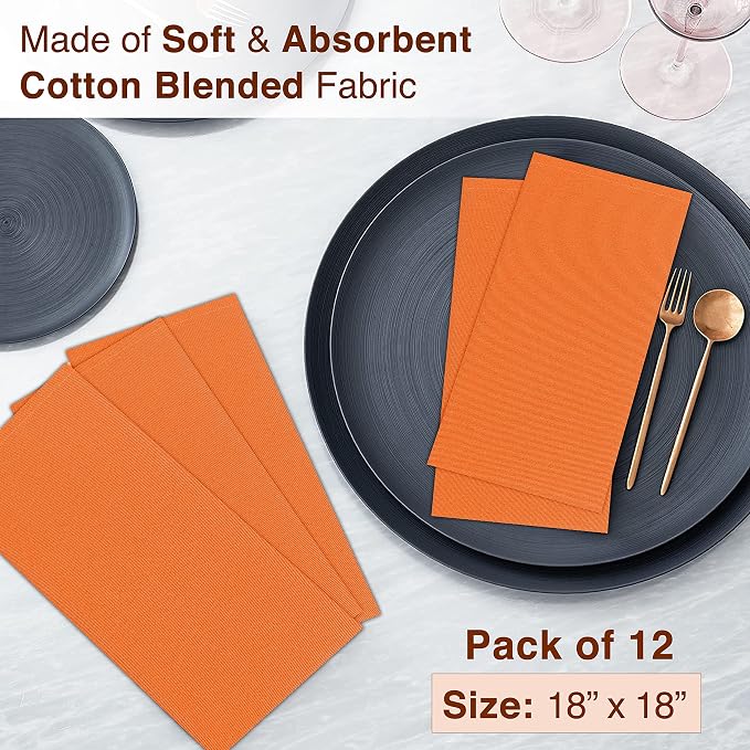 RUVANTI Bundle of 12-Pack Cloth Napkins Purple with 12-Pack Cloth Napkins Orange/Fall (18x18 Inch) Cotton Blend. Soft, Washable Kitchen Linen for Dinner, Weddings & Cocktail Parties. - Image 7