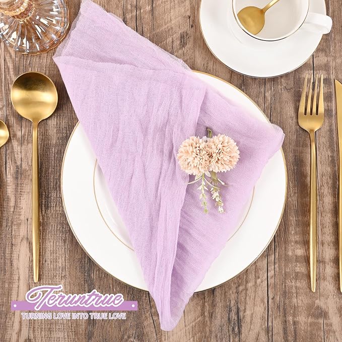 100 Pieces Cloth Napkins Lilac Dinner Cheesecloth Napkins for Wedding,Wrinkled Cloth Napkins Bulk for Home Party Rustic Table Decoration, 17 x 17 Inch - Image 7