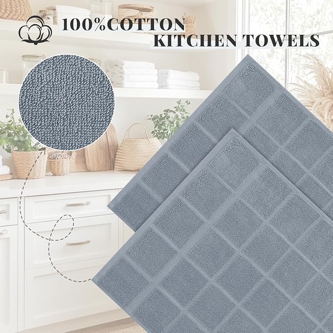 Homaxy 100% Cotton Kitchen Towels 18"x28", 8 Pack Dish Towels, Grey | Large 380 GSM Soft and Absorbent Kitchen Hand Towels with Terry Grid Design, Utility Tea Towel Set with Hanging Loop - Image 3