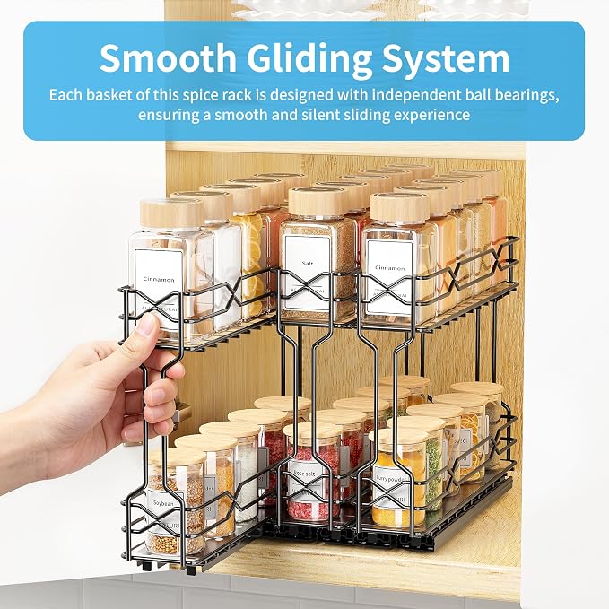 BOIVSHI Pull Out Spice Rack, Spice Organizer for Cabinet-2.3"W×10.5"D×9.7"H | 3 Pack Spice Racks for Inside Cabinets, Metal No Drill Install Spice Rack Organizer for Cabinet, Black - Image 8
