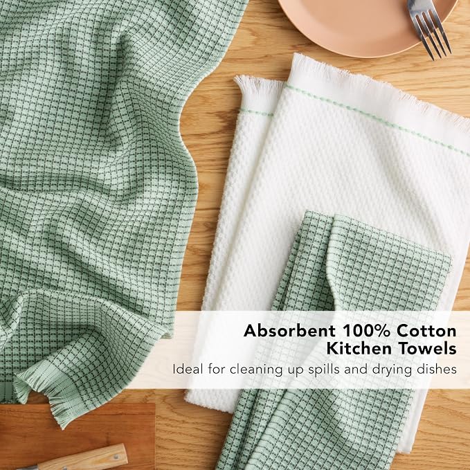 KitchenAid Gourmet Series Gridlines Kitchen Towels 3-Pack Set, 100% Cotton Absorbent, Pistachio Green, 18"x28" - Image 7