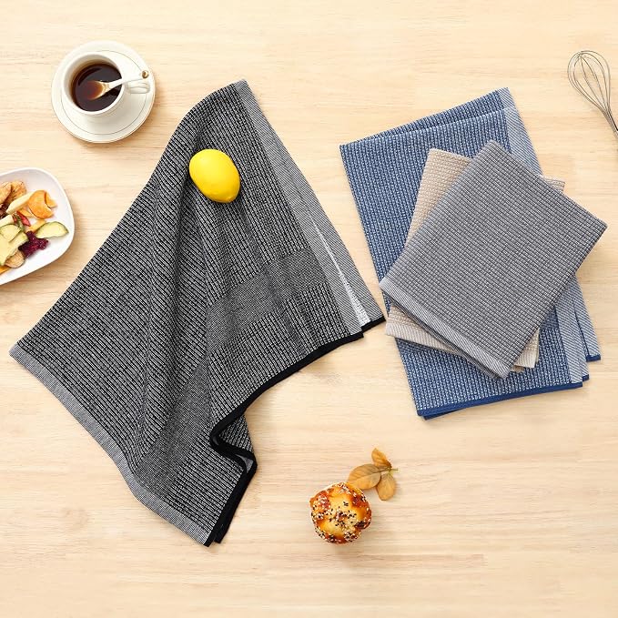 Homaxy 380 GSM Cotton Premium Kitchen Towels 12 Pack, 18"x 28", Mix | Flat and Terry Dish Towels, Highly Absorbent Tea Towel Set with Hanging Loop, Soft Kitchen Hand Towels, Grey/Khaki/Black - Image 5