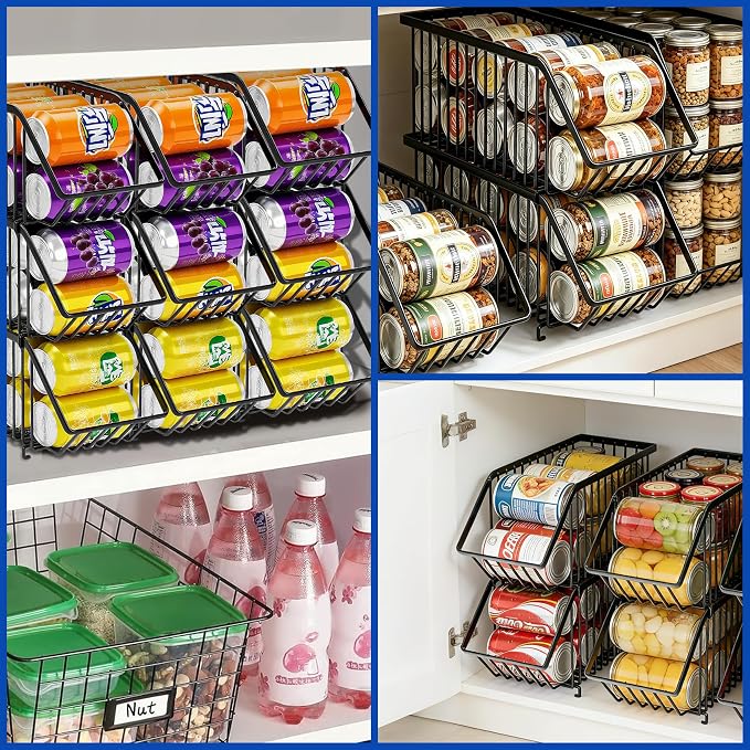Stackable Soda Can Dispenser Organizer Rack, Stacking Can Dispensers Refrigerator Organizer Bins Pop Soda Organizer Dispenser Canned For Fridge, Freezer, Kitchen, Cabinets (8, Black) - Image 3