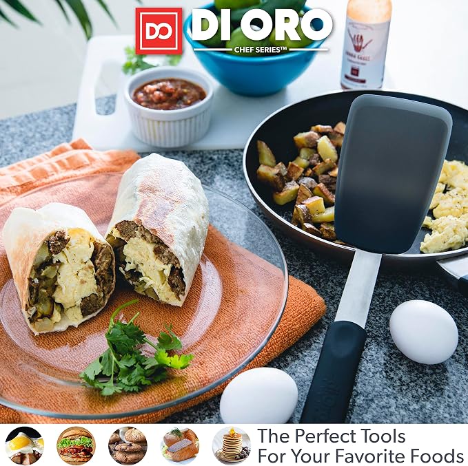 DI ORO 11-Piece Silicone Kitchen Set - 600°F Nonstick Heat-Resistant Utensils - 3 Turners, 5 Seamless Spatulas, 2 Spoons, 1 Ladle - Tools for Cooking & Baking - Dishwasher Safe, Easy to Clean (Black) - Image 4