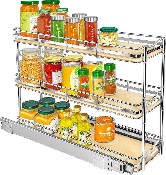LYNK Élite 3-Tier Spice Rack Organizer Cabinet, Pull Out Spice Rack | 6 x 21" Élite wood and chrome 2-Tier pull-out spice rack organizer for bottles, jars and seasonings. - Image 7