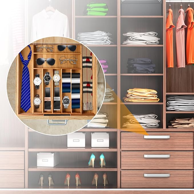 Large Premium Acacia Wood Silverware Organizer - Expandable Utensil Drawer Organizer - 17"x19.6" Utensil Holder and Cutlery Tray with Grooved for Kitchen Flatware Utensils(7-9 Slot, Acacia) - Image 7
