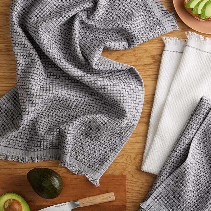 KitchenAid Gourmet Series Gridlines Kitchen Towels 3-Pack Set, 100% Cotton Absorbent, Matte Grey, 18"x28" - Image 2