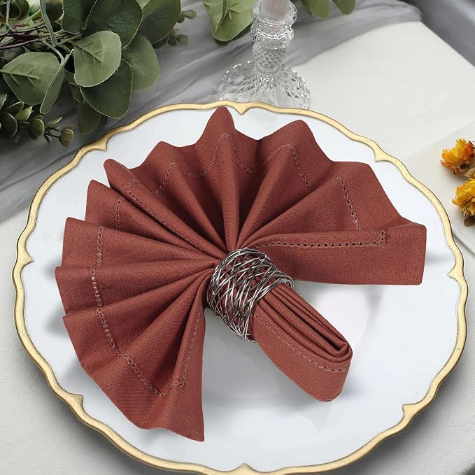 Bedding Craft Cotton Cloth Dinner Napkins Set of 12 – 18x18 Chili Oil with Frayed Selvedge Edges Hemstiched – Machine Washable Reusable Fabric Napkins for Weddings, Baby Showers, Parties & Table Décor - Image 2