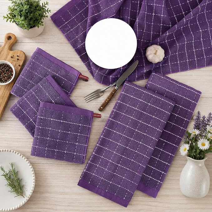Kitinjoy 100% Cotton Terry Kitchen Dish Cloths, 12”x 12”, 8-Pack, Purple | Ultra Soft and Absorbent Dish Towels for Kitchen, Suitable for Drying and Washing Dishes - Image 3