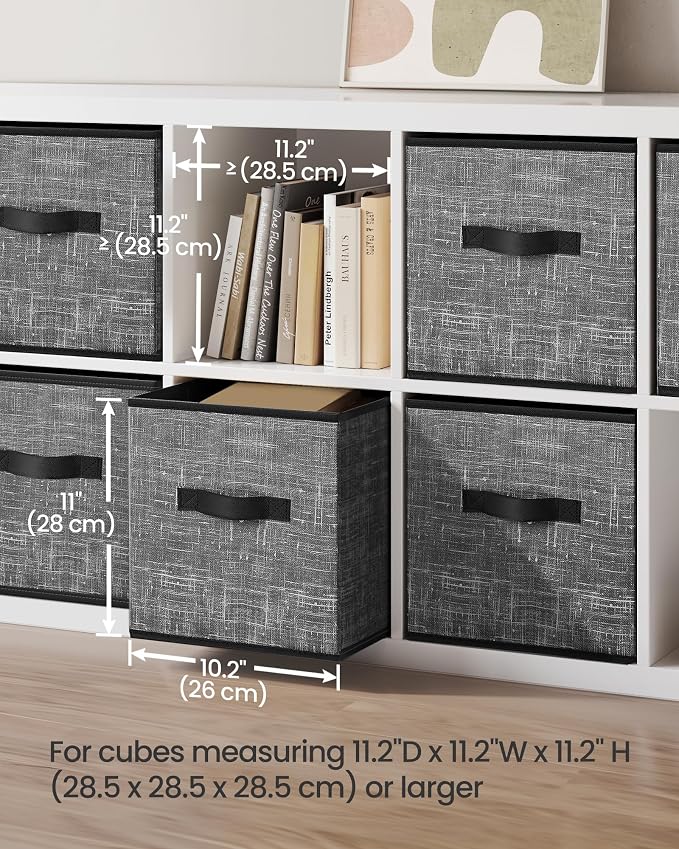 SONGMICS Storage Cubes, 11-Inch Non-Woven Fabric Bins with Double Handles, Set of 6, Closet Organizers for Shelves, Foldable, for Clothes, Classic Black UROB026B01 - Image 3