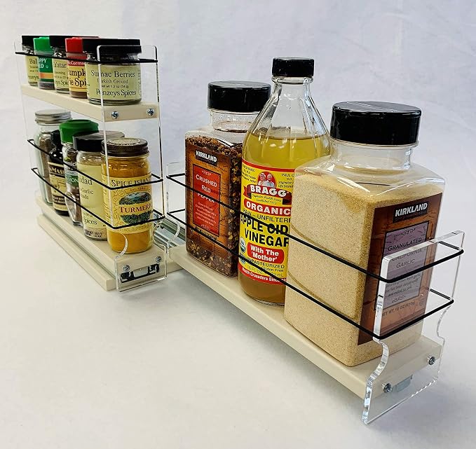 Combo Spice Rack Drawer - Pull Out Pantry Organizers and Storage - Kitchen Cabinet Organizer - Seasoning Sliding Caddy - Made in USA (5.75" W x 9.25" H x 10.60" D, Assembled) - Image 8