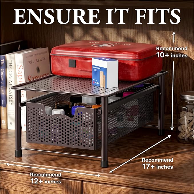 Simple Houseware Stackable Cabinet Basket Drawer Organizer, Bronze - Image 3