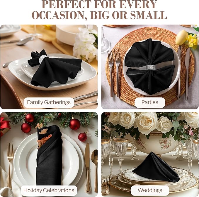 17 x 17-Inch Shantung Satin Cloth Napkins, Black Set of 60 - Image 4