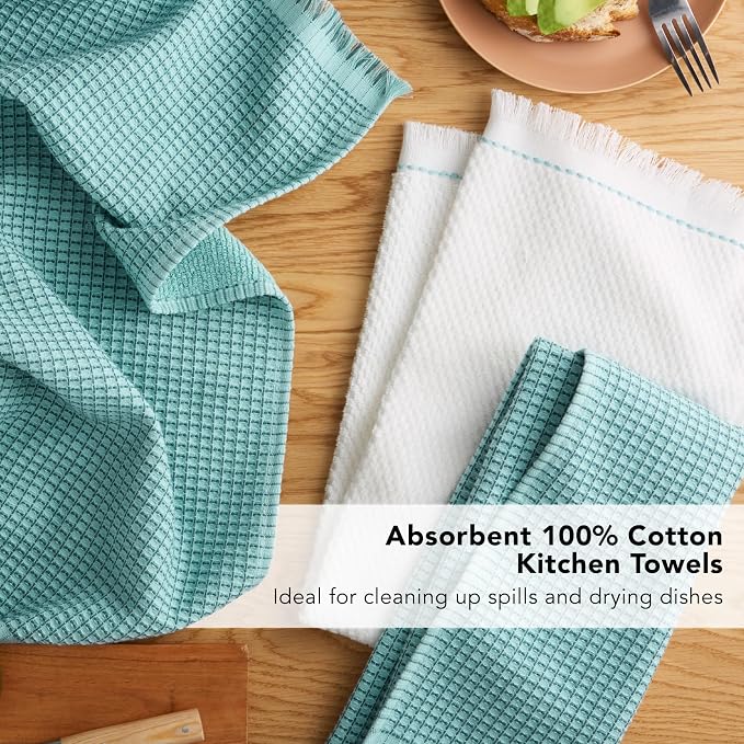 KitchenAid Gourmet Series Gridlines Kitchen Towels 3-Pack Set, 100% Cotton Absorbent, Mineral Water Aqua, 18"x28" - Image 7