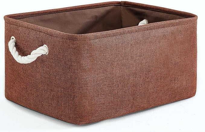 Decorative Basket Rectangular Fabric Storage Bin Organizer Basket with Handles for Clothes Storage (Brown, Large-1Pack,15L*10.5W*8H) by TheWarmHome