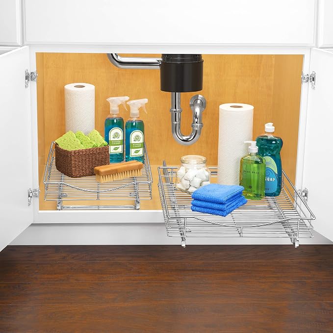 LYNK PROFESSIONAL® Pull Out Cabinet Organizer, 17" x 18" Slide Out Cabinet Organizer Pull Out Drawer – Pull Out Shelves for Kitchen Cabinets – Under Sink Organizers - Lifetime Ltd. Warranty, Chrome - Image 6